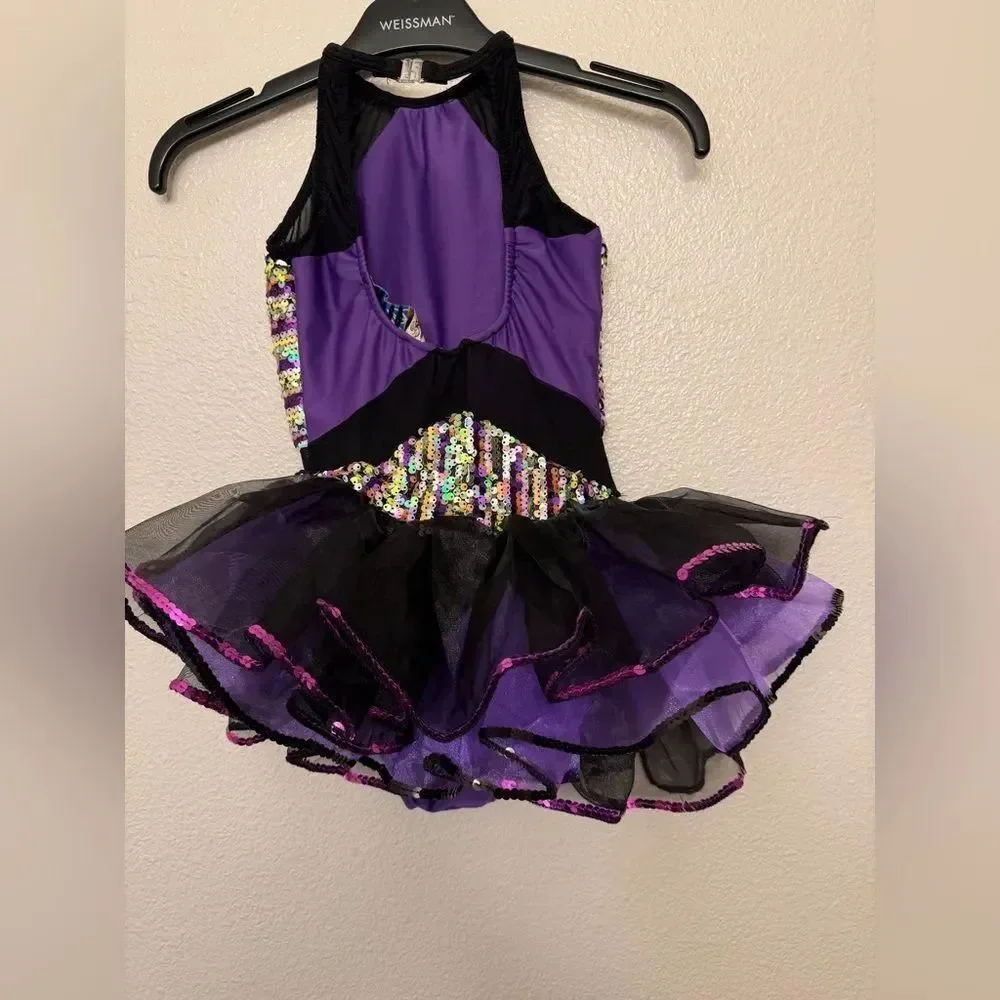 Glamour solo dance costume purple tutu sequin LC-large child